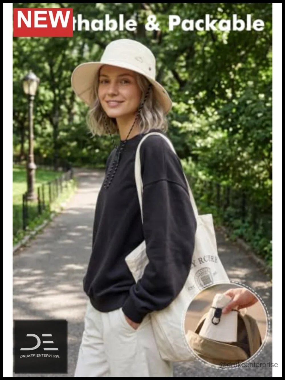 Wide Brim Sun Hat with Ponytail Hole - UPF 50+ Packable Bucket Hat for Hiking